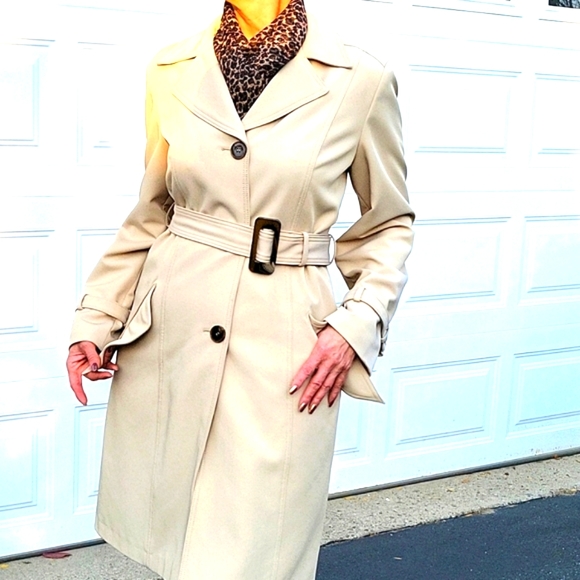 Jones New York TrenchCoat, Cream/Beige, Belted, Pockets, 10/12 - Picture 7 of 17